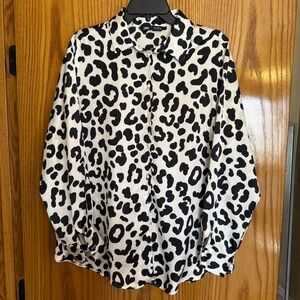 Zara Black and White Leopard Print Blouse